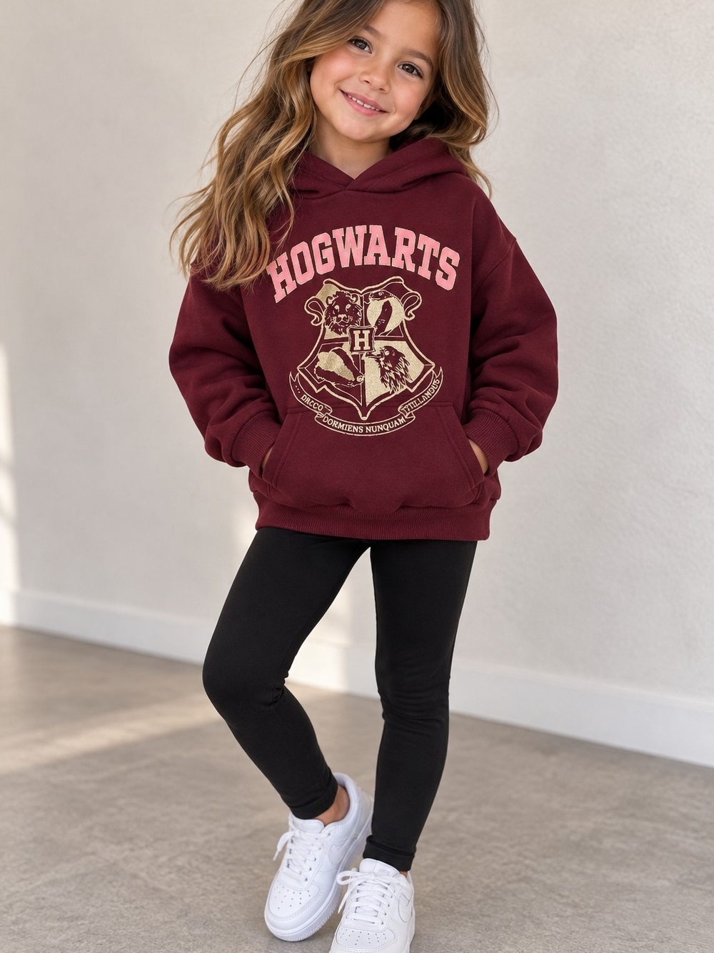 H&M Maroon Hoodie with Pink Hogwarts Logo
